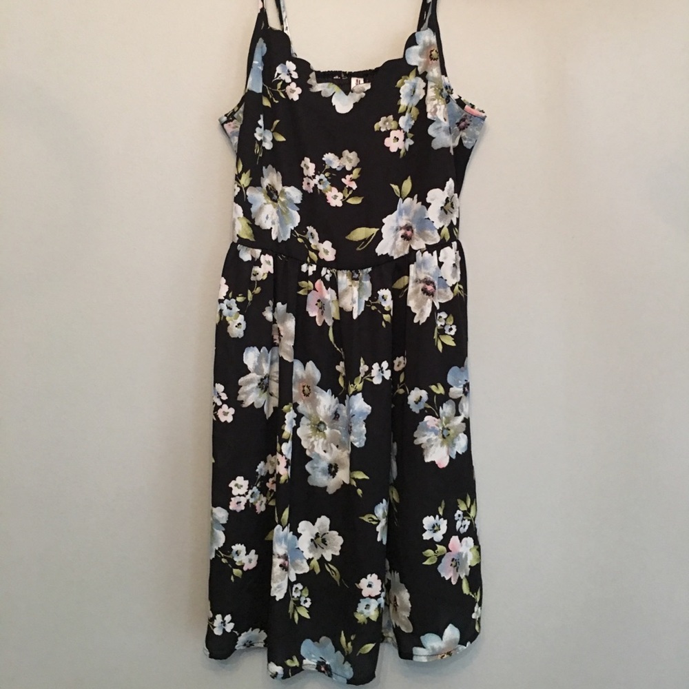 Black floral dress with scallop top